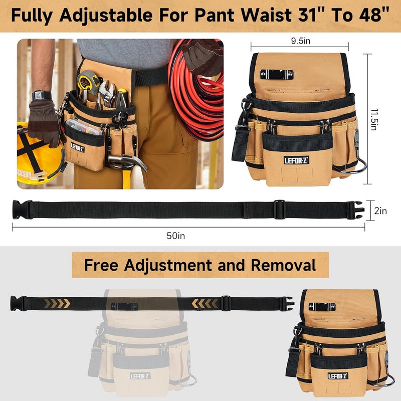 LEFORZ Tool Belt,Magnetic Tool Pouch,14-Pockets Tool Belts for Men,Detachable & Adjustable Tool Pouch belt for Electrician,Carpenter,Construction,Work Apron,Utility Belt,Black-Brown - Image 2